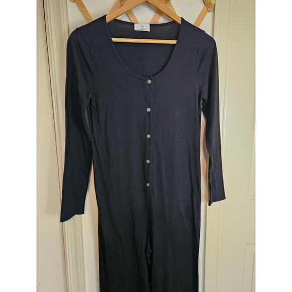 t.La by Anthropologie Henley Jumpsuit XS – Black Cotton Long Sleeve One Piece - Picture 3 of 5